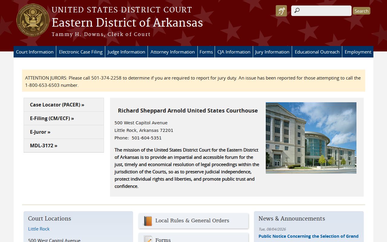 U.S. District Court for the Eastern District of Arkansas website