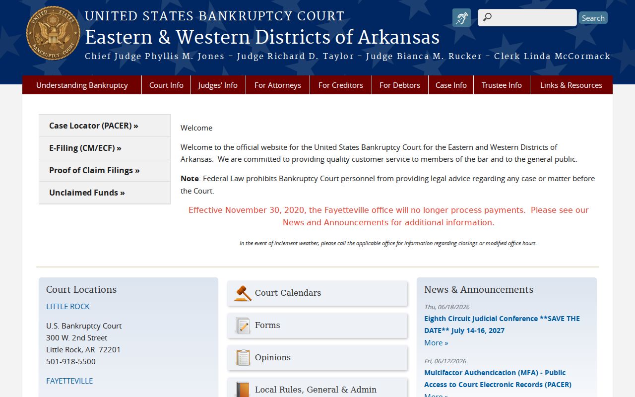 U.S. Bankruptcy Court for the Western District of Arkansas website
