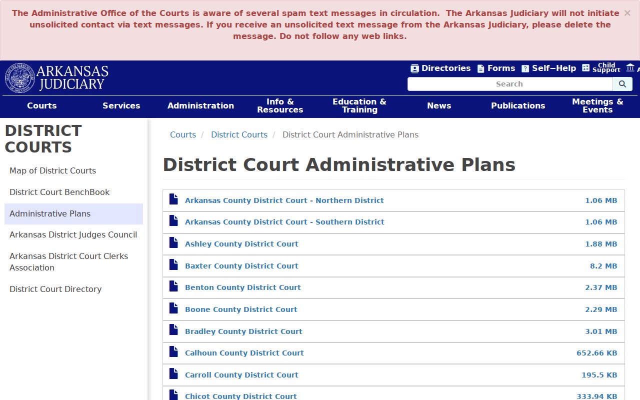 Hempstead County court calendar administrative plan index