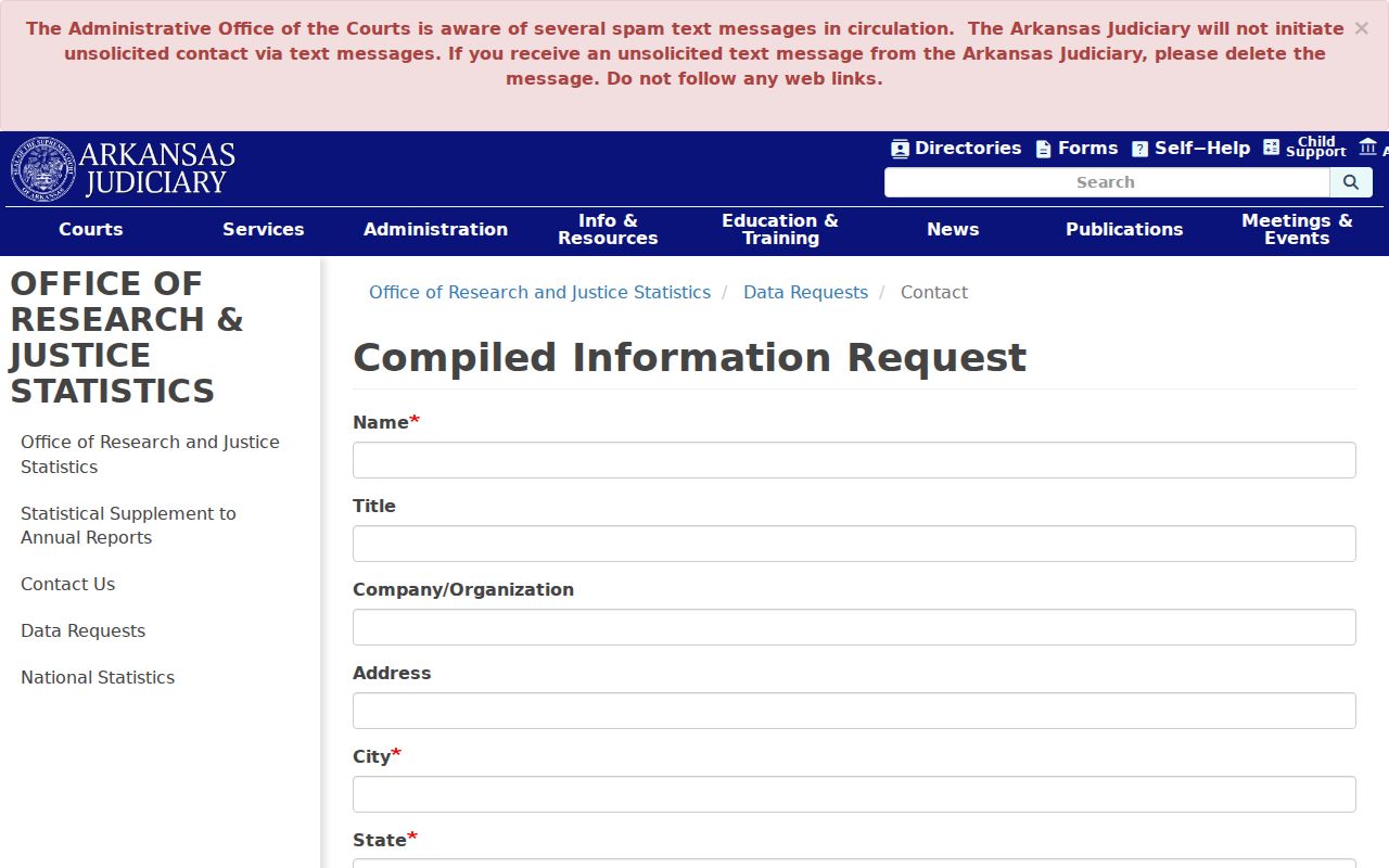 Arkansas Judiciary compiled court information request form