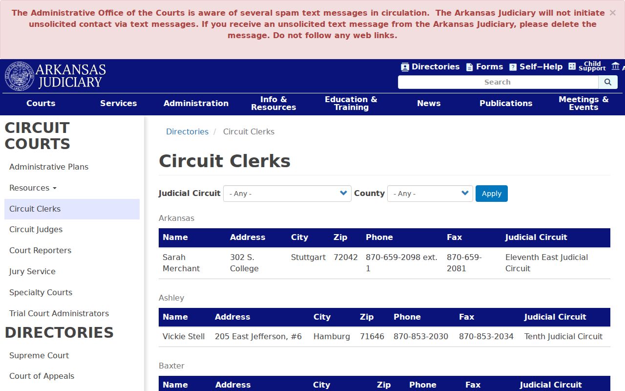 Hempstead County criminal docket Circuit Clerk directory