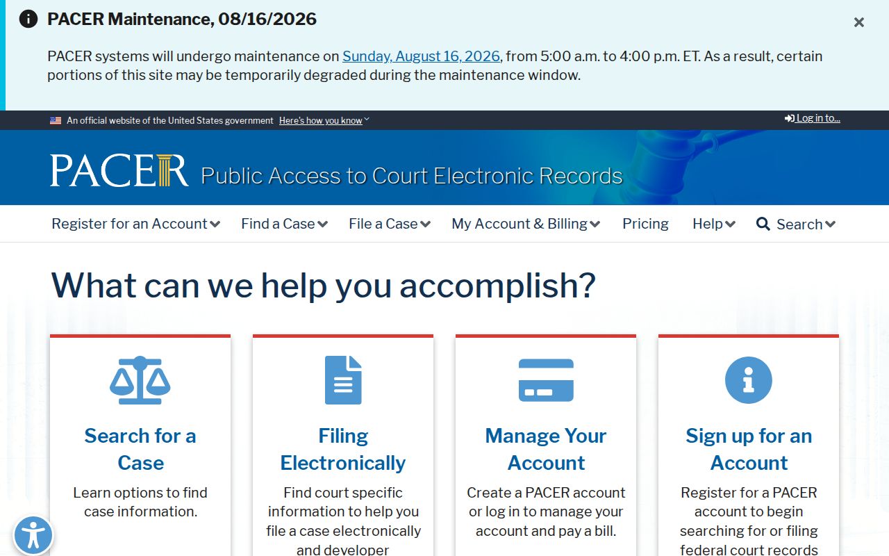 PACER federal court records access website