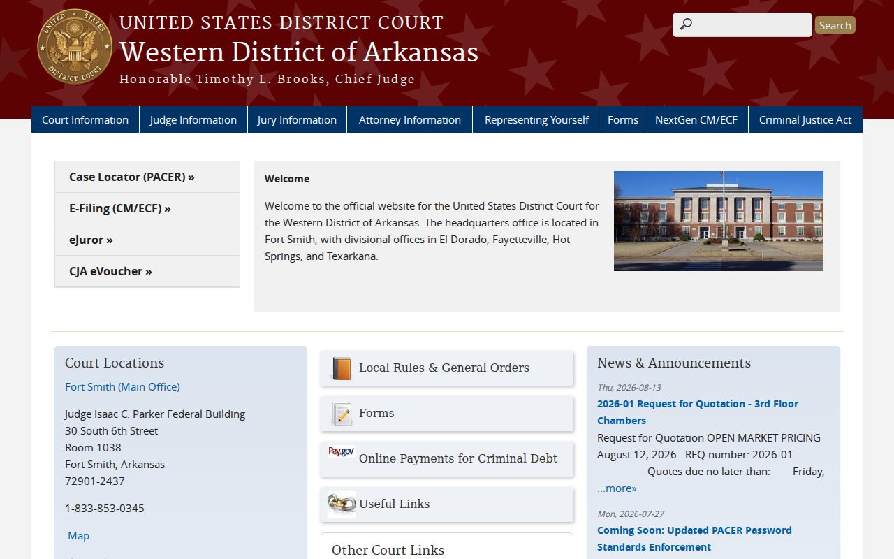 U.S. District Court for the Western District of Arkansas website
