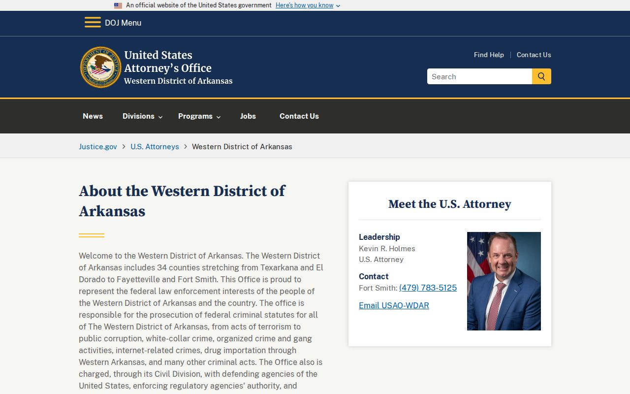 U.S. Attorney for the Western District of Arkansas website